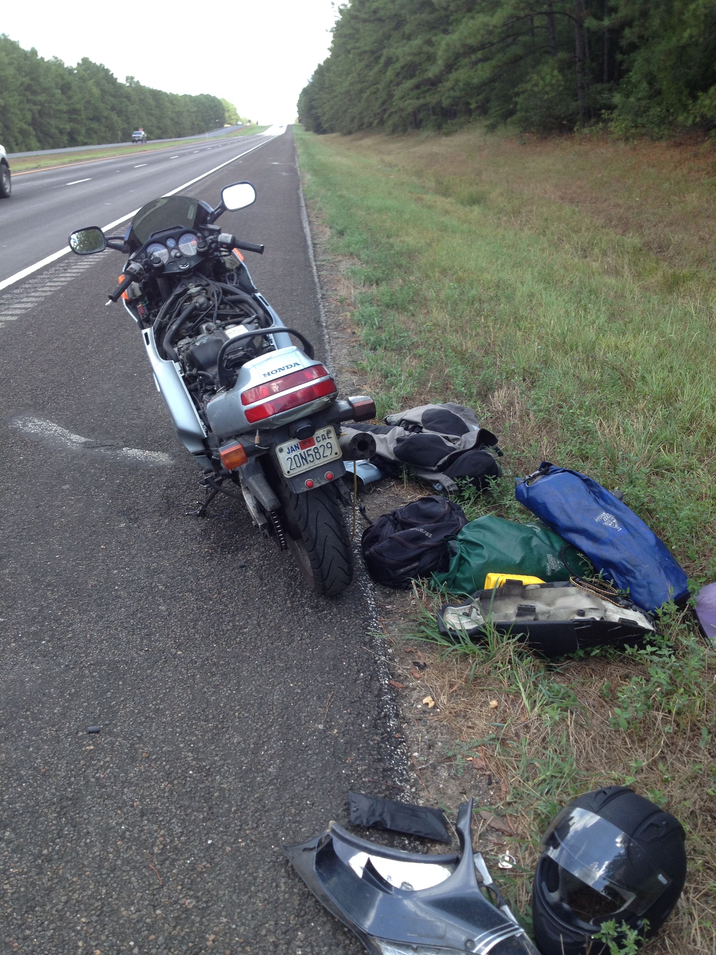 Deconstructed bike on the highway