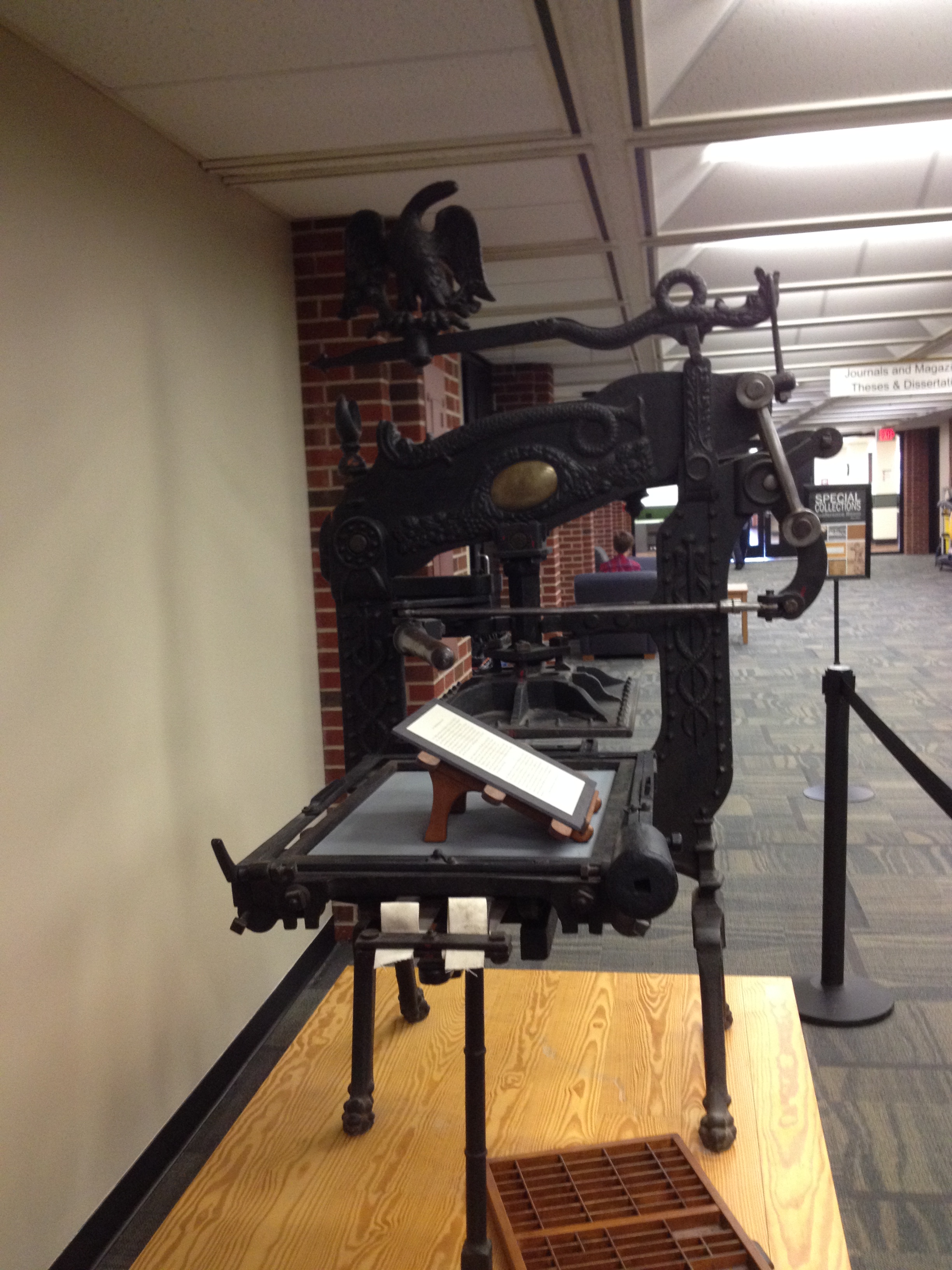Columbian Hand Press adorns the entrance to the University of Iowa Special Collections Reading Room
