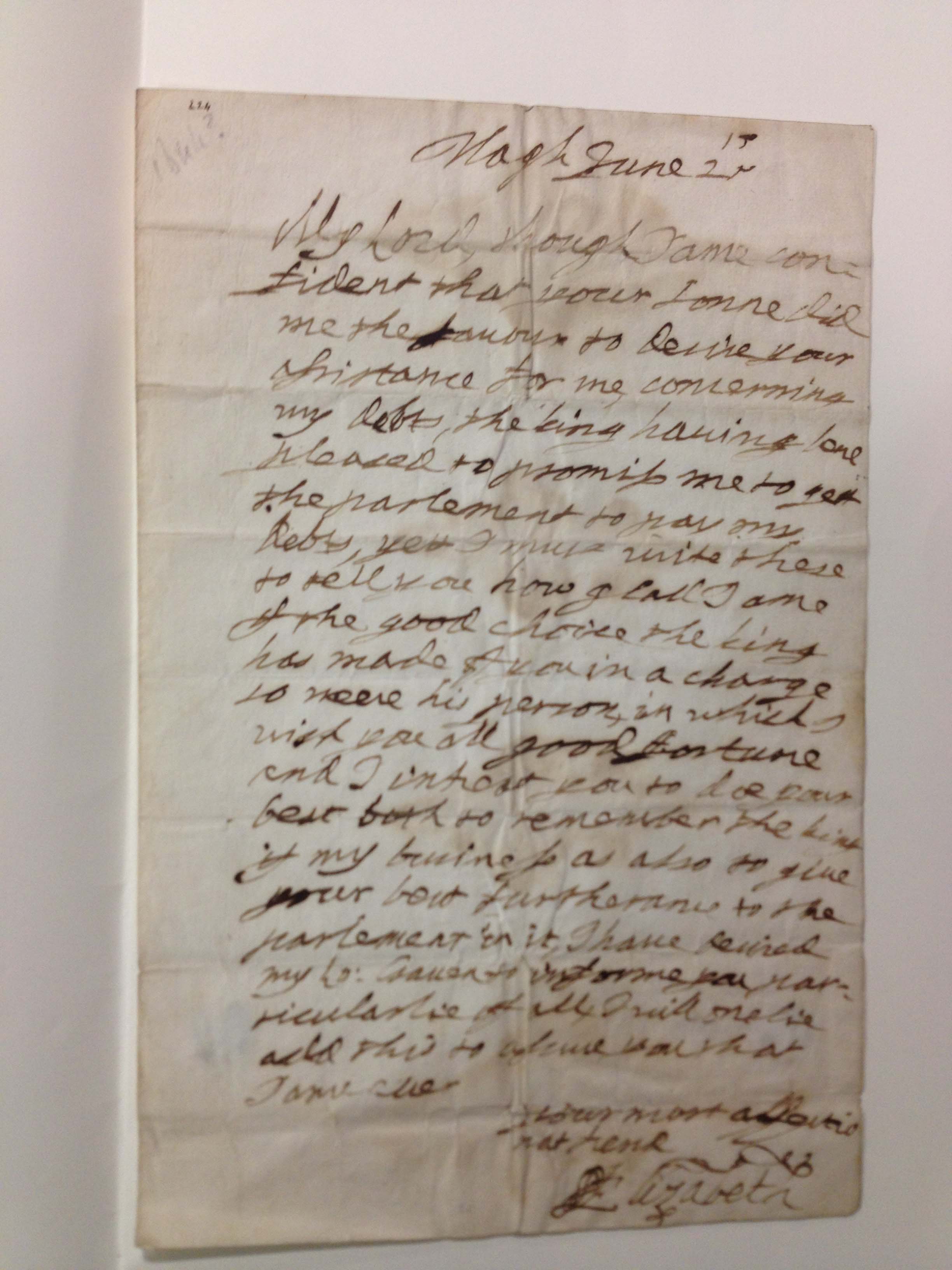 Queen Elizabeth 1660 letter to the Earl of Manchester at the Newberry Library